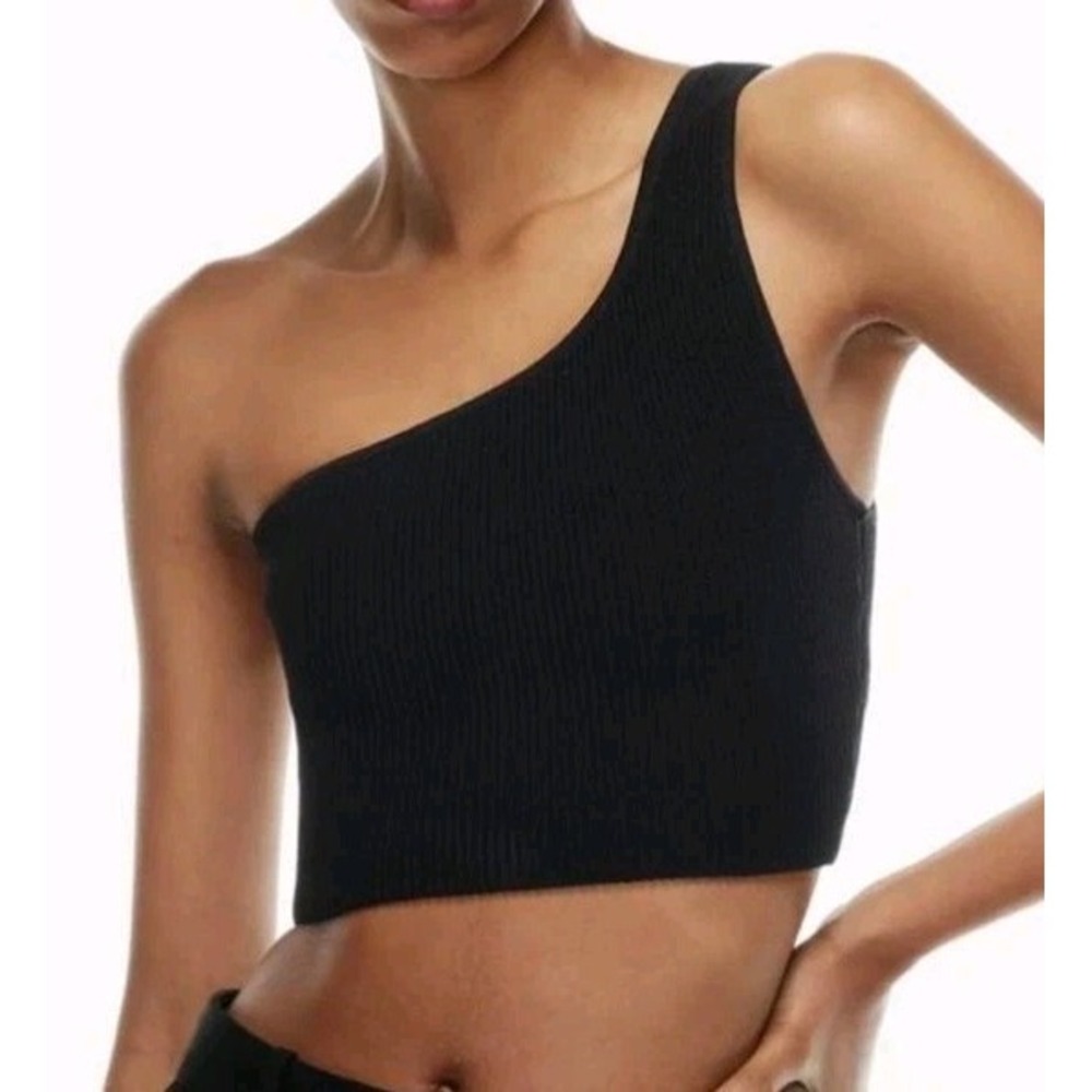 Aritzia Babaton Sculpt Knit Seven Ribbed‎ One Shoulder Top in Black Sz S NWOT